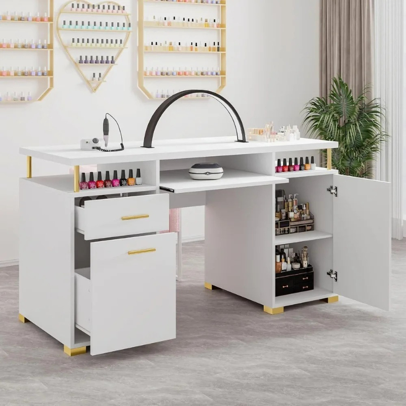Office Tech Furniture - White and Gold Nail Desk for