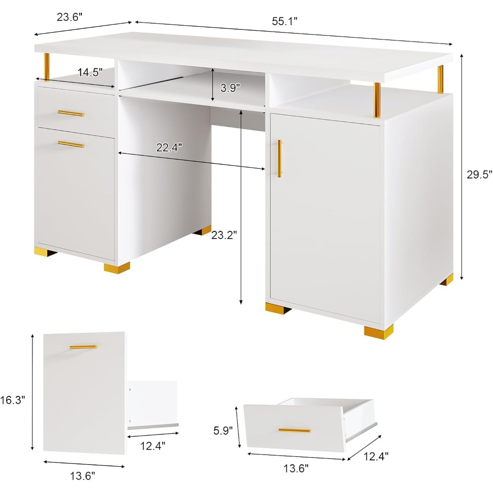 White and Gold Nail Desk for N - огляд і ціна Office Tech Furniture